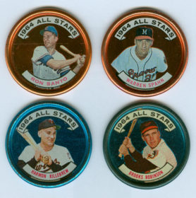 1964 All-Star coins (Santo, Spahn, Killebrew, B Robinson)